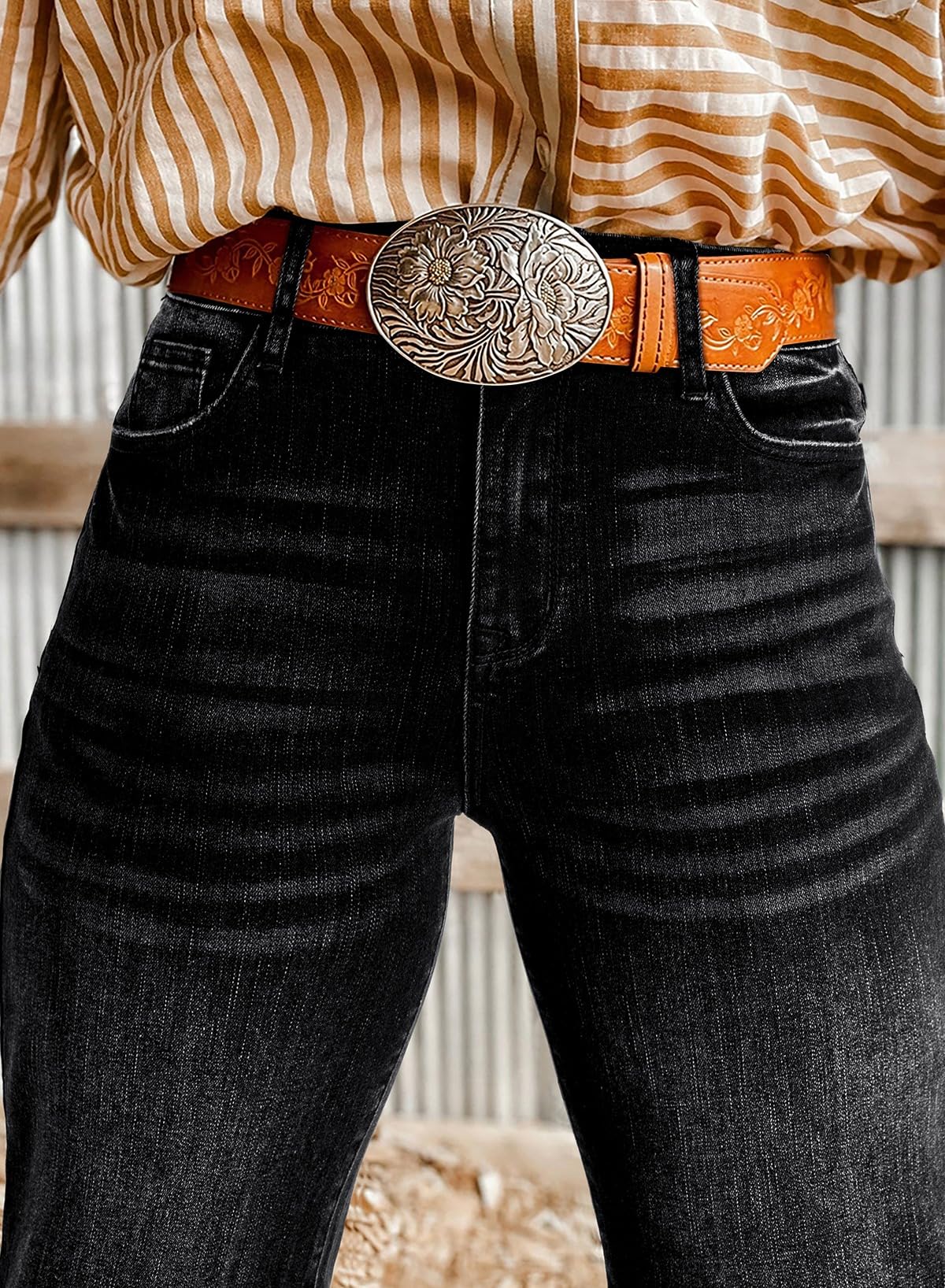 Foto 6 pulgar | Vaqueros Elegantes Para Mujer, Cintura Alta, Pierna Ancha, Tobillo Acampanado, Negros - Venta Internacional.