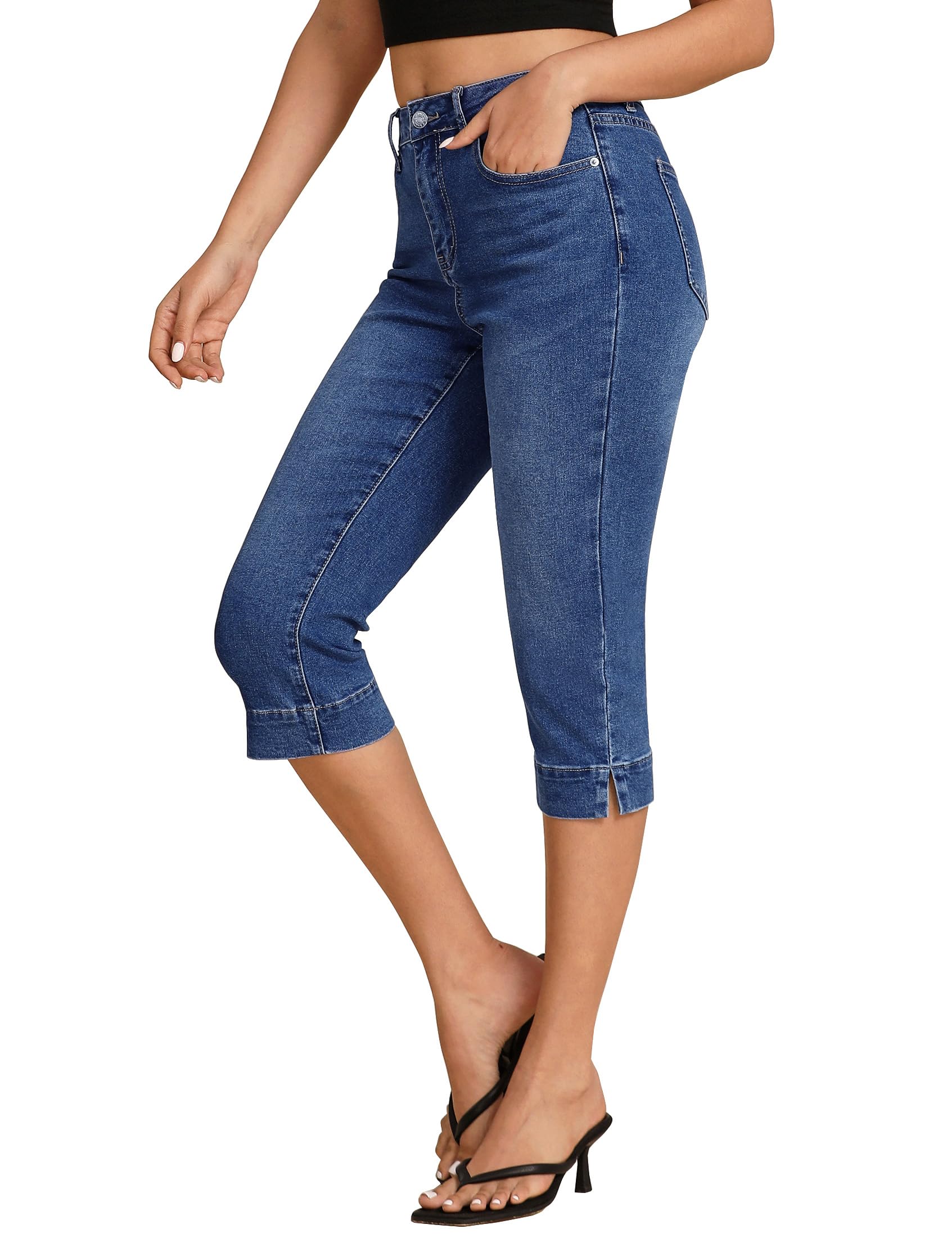 Foto 2 pulgar | Vaqueros Capri Luvamia Para Mujer, Cintura Alta, Corte Ajustado, Azul Oscuro - Venta Internacional.