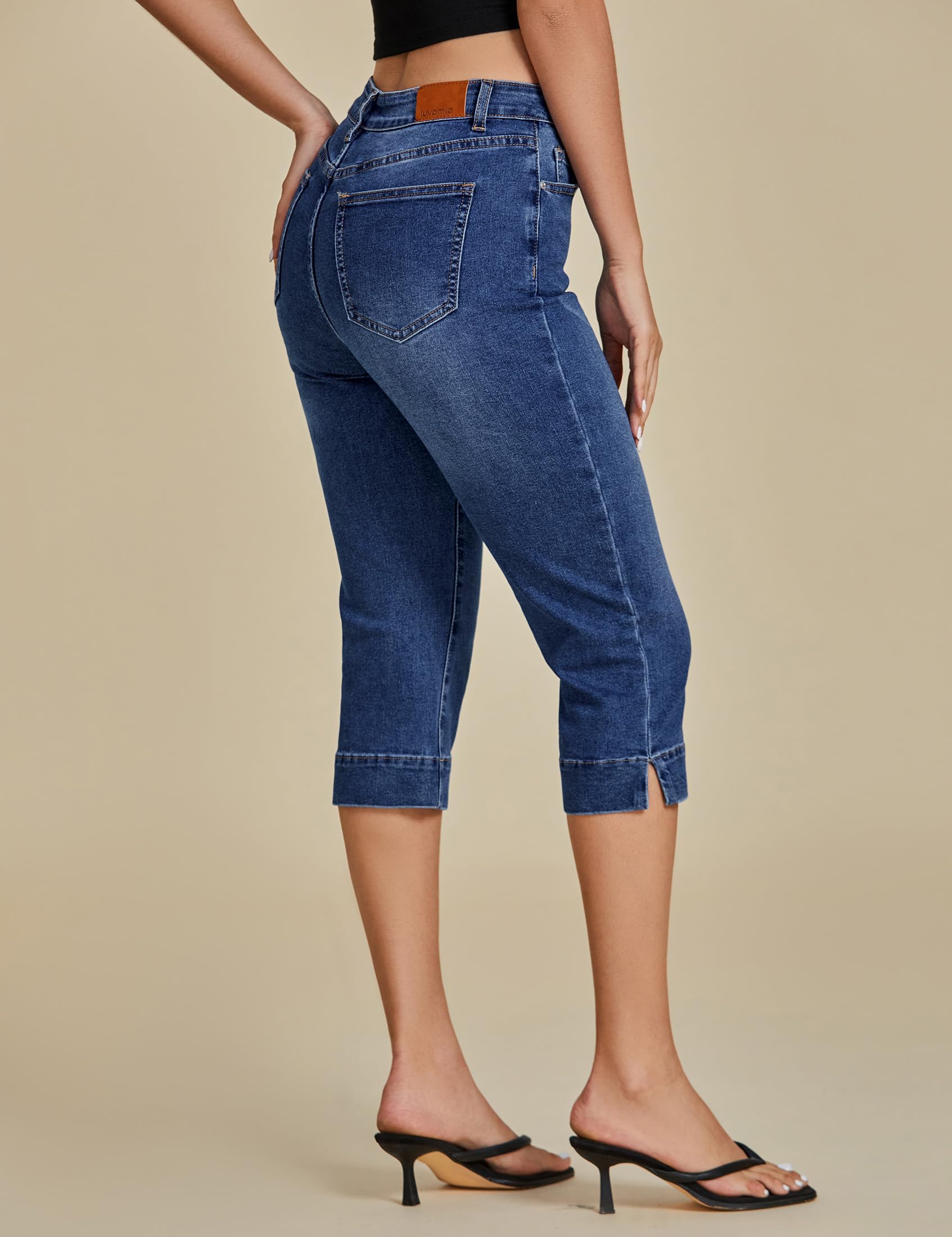 Foto 3 pulgar | Vaqueros Capri Luvamia Para Mujer, Cintura Alta, Corte Ajustado, Azul Oscuro - Venta Internacional.