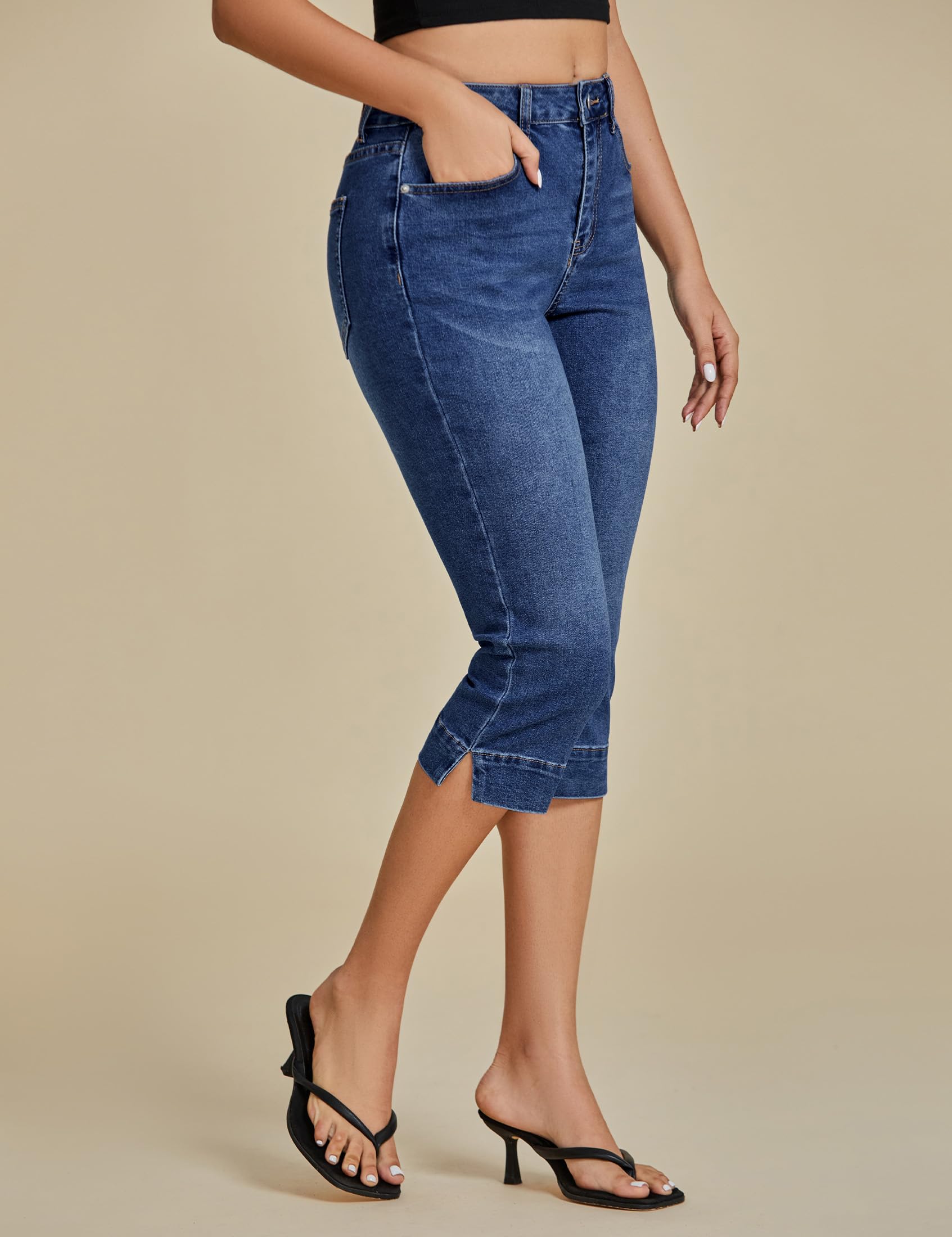 Foto 4 pulgar | Vaqueros Capri Luvamia Para Mujer, Cintura Alta, Corte Ajustado, Azul Oscuro - Venta Internacional.