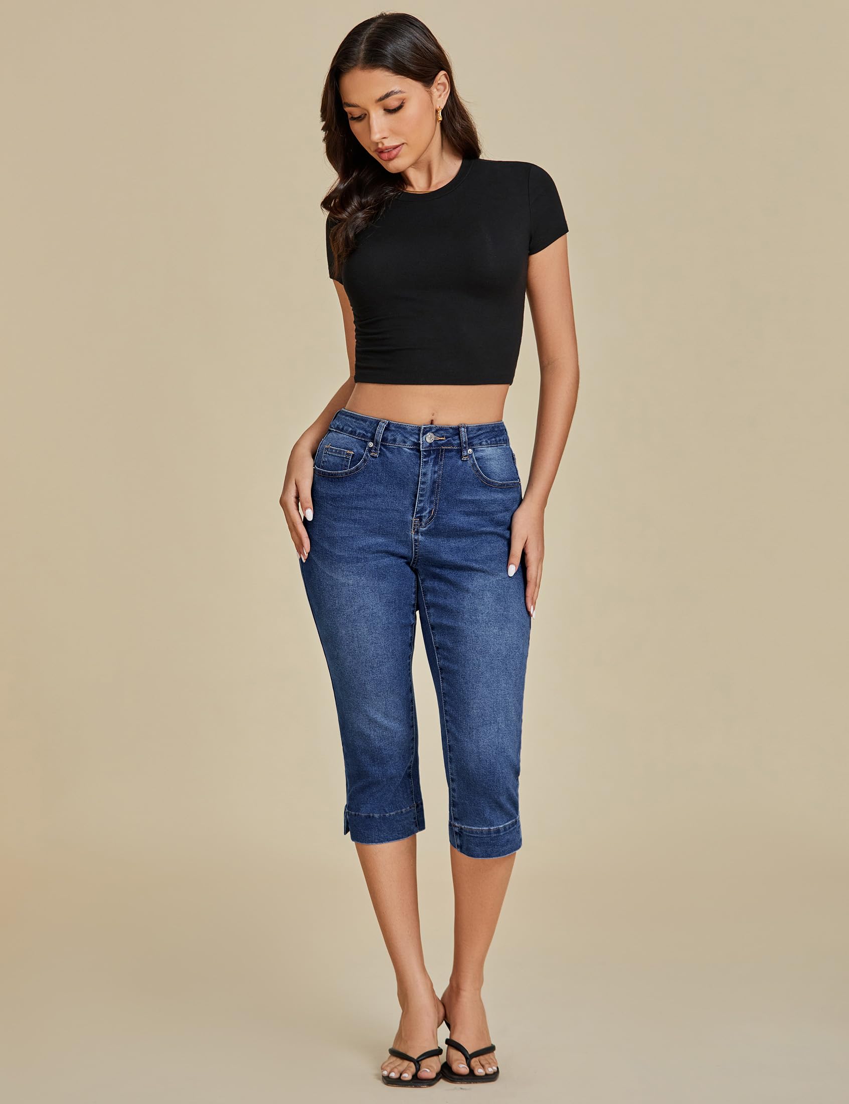 Foto 5 pulgar | Vaqueros Capri Luvamia Para Mujer, Cintura Alta, Corte Ajustado, Azul Oscuro - Venta Internacional.