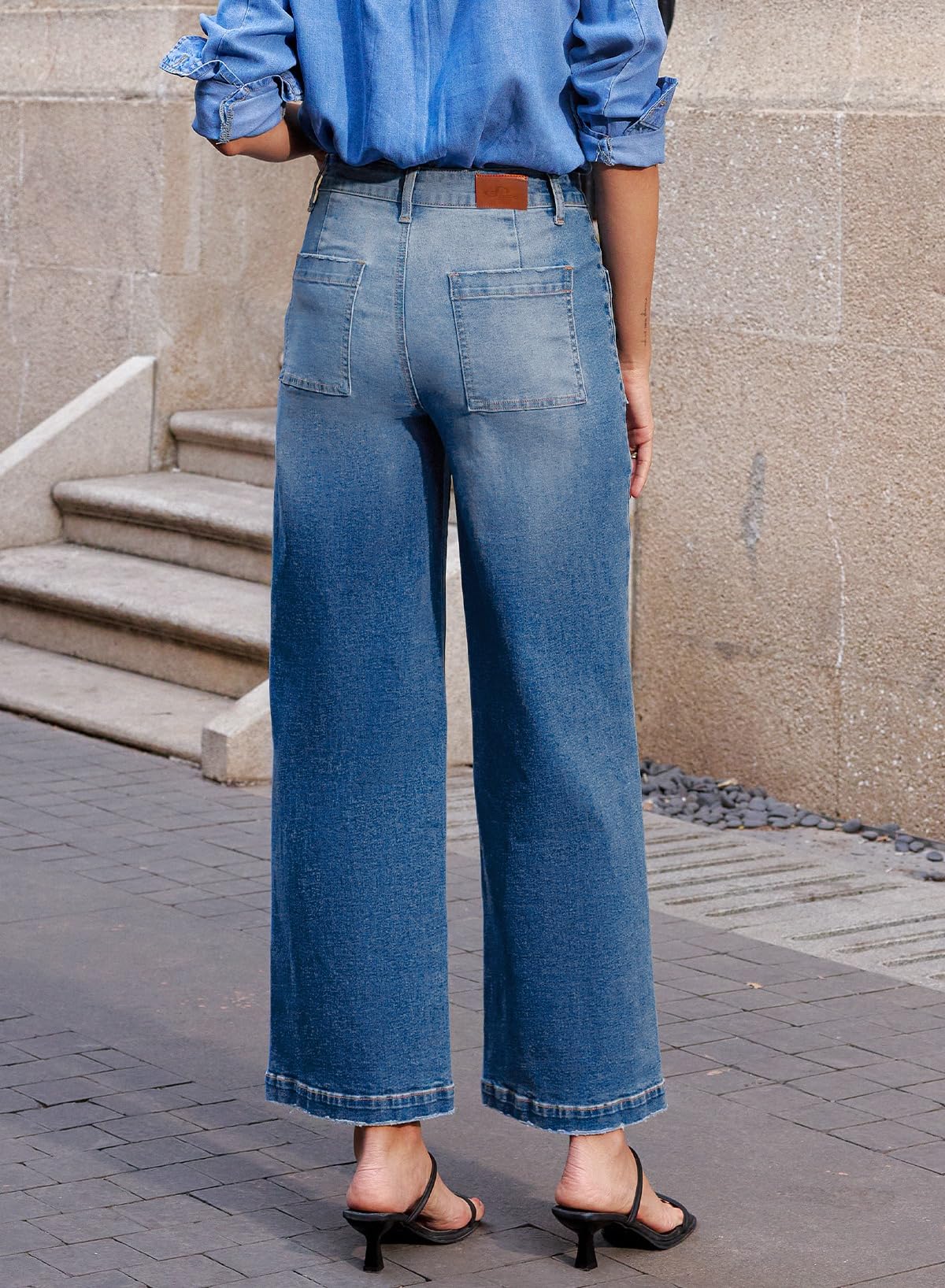Foto 6 | Vaqueros Sidefeel Para Mujer, Pierna Ancha, Cintura Alta, Elásticos, Azul Cielo - Venta Internacional.