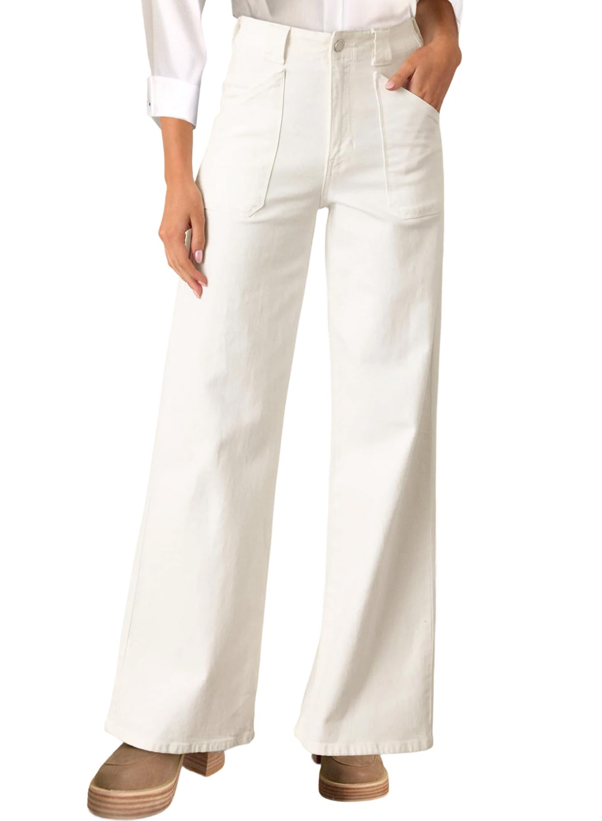 Jeans Astylish Para Mujer, Cintura Alta, Holgados, Elásticos, Blancos - Venta Internacional.