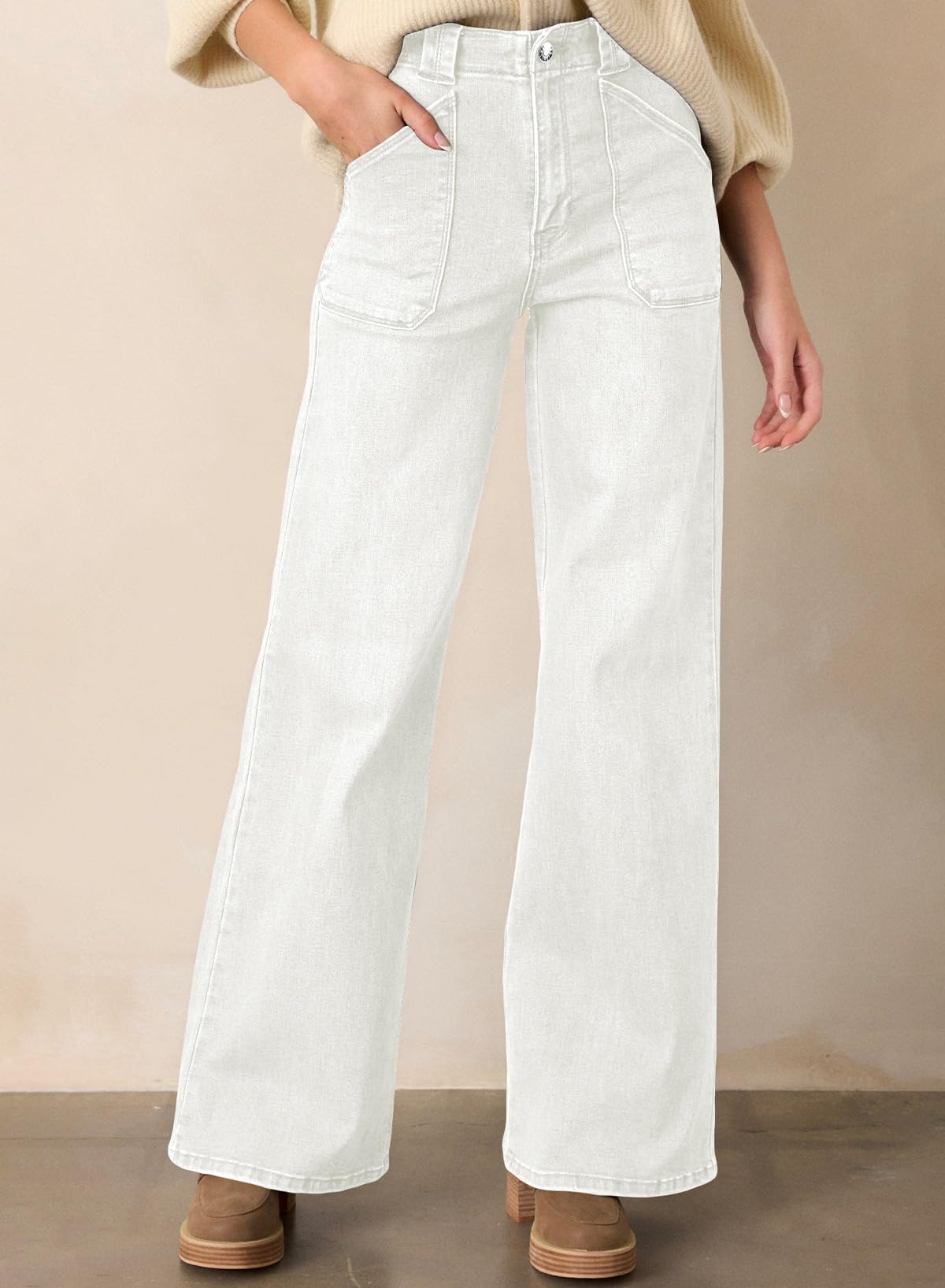 Foto 4 pulgar | Jeans Astylish Para Mujer, Cintura Alta, Holgados, Elásticos, Blancos - Venta Internacional.
