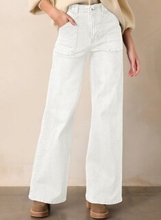 Foto 3 | Jeans Astylish Para Mujer, Cintura Alta, Holgados, Elásticos, Blancos - Venta Internacional.