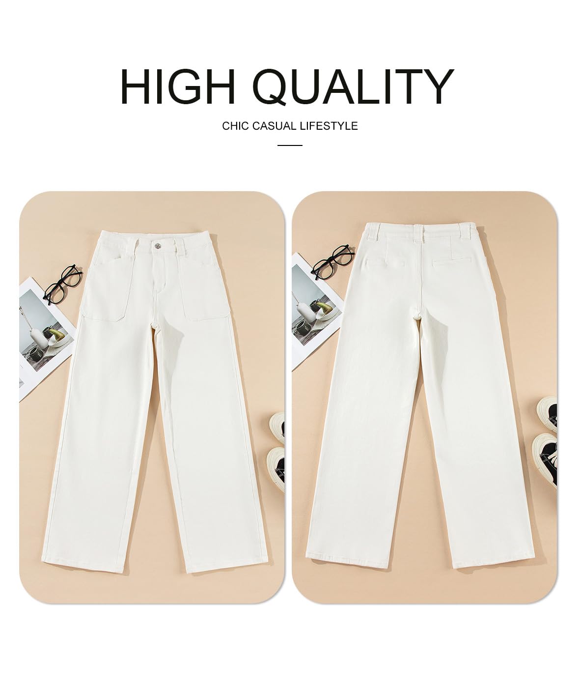 Foto 6 pulgar | Jeans Astylish Para Mujer, Cintura Alta, Holgados, Elásticos, Blancos - Venta Internacional.