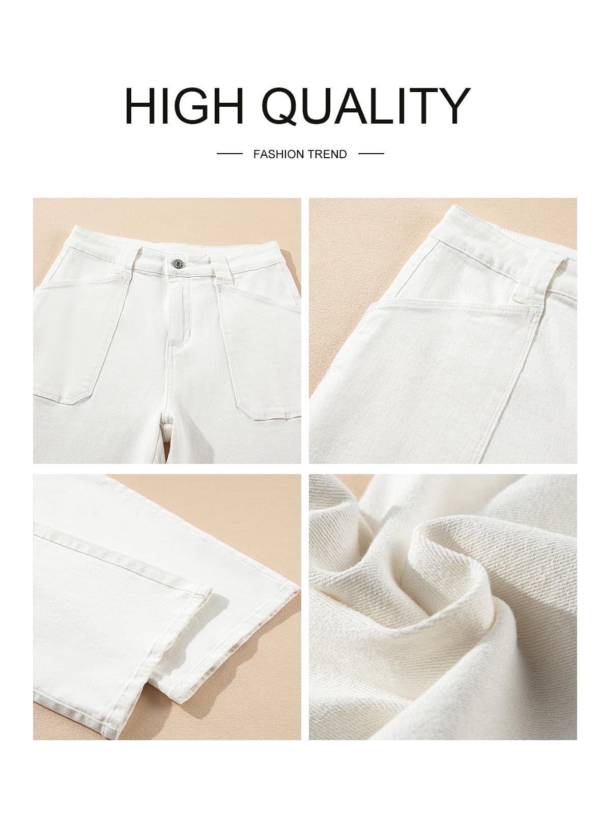 Foto 7 pulgar | Jeans Astylish Para Mujer, Cintura Alta, Holgados, Elásticos, Blancos - Venta Internacional.