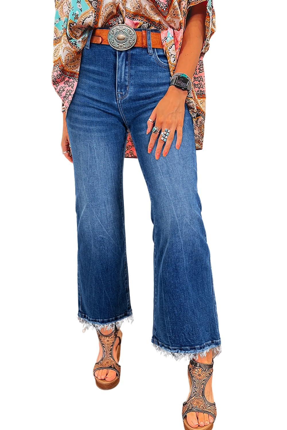 Foto 2 pulgar | Pantalones Vaqueros Elegantes, Talle Alto, Pierna Ancha Y Rasgada, Azul 18 - Venta Internacional.