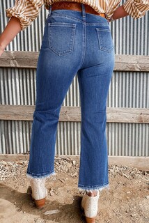Foto 3 | Pantalones Vaqueros Elegantes, Talle Alto, Pierna Ancha Y Rasgada, Azul 18 - Venta Internacional.