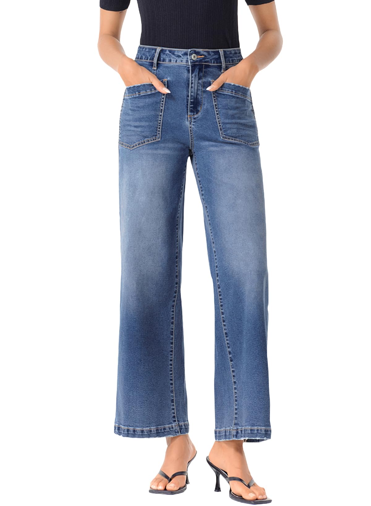 Pantalones Vaqueros Sidefeel Para Mujer, Pierna Ancha, Cintura Alta, Tobillo, Azul, Talla 18 - Venta Internacional.