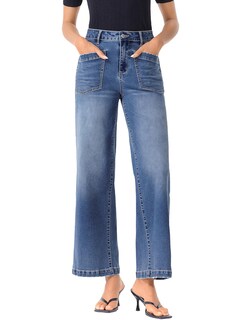 Foto 1 | Pantalones Vaqueros Sidefeel Para Mujer, Pierna Ancha, Cintura Alta, Tobillo, Azul, Talla 18 - Venta Internacional.