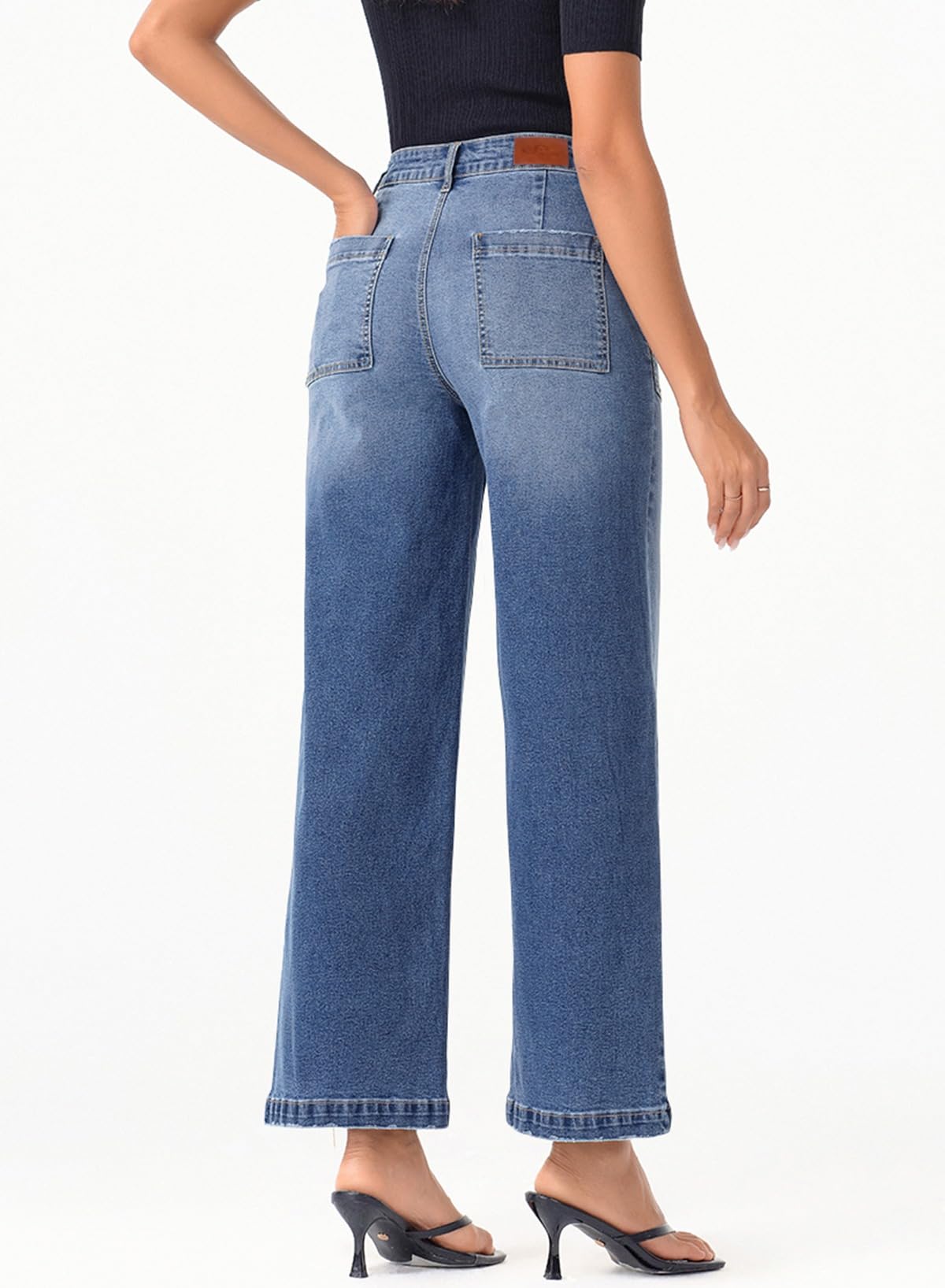 Foto 3 pulgar | Pantalones Vaqueros Sidefeel Para Mujer, Pierna Ancha, Cintura Alta, Tobillo, Azul, Talla 18 - Venta Internacional.