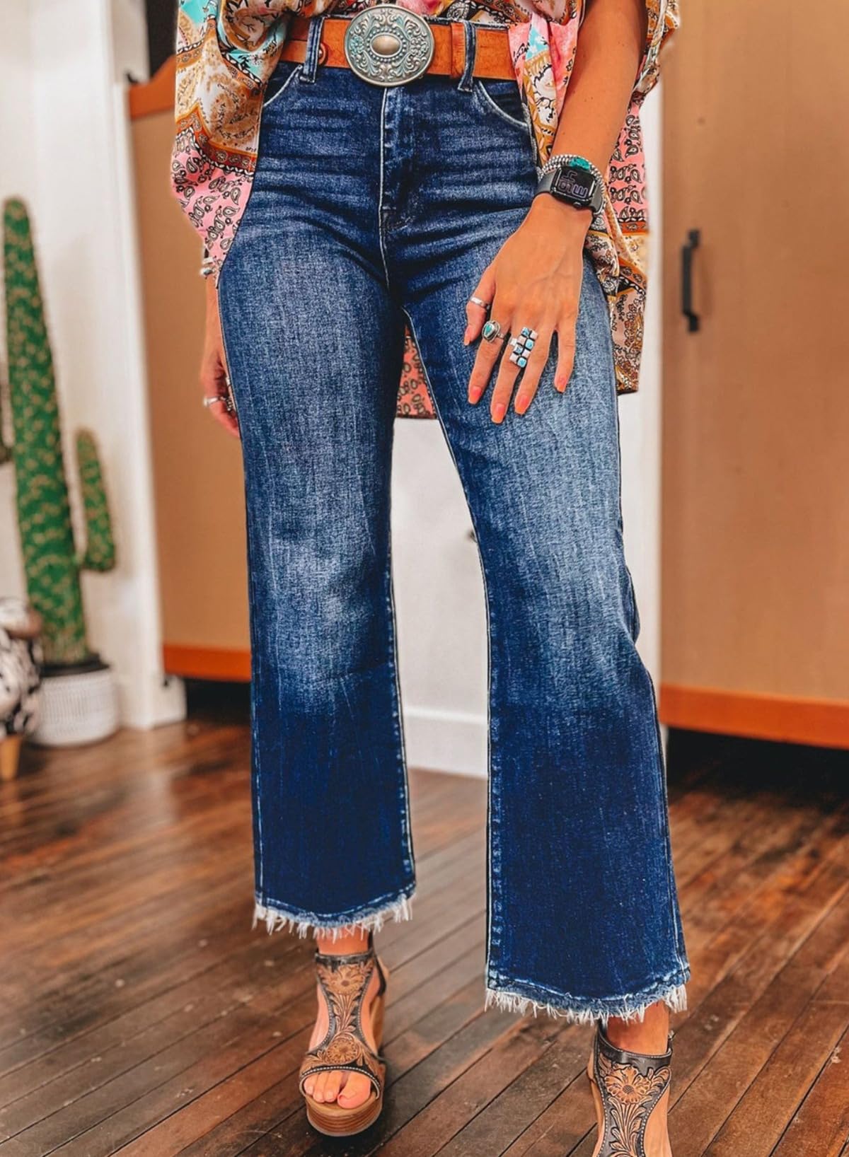 Foto 3 pulgar | Vaqueros Elegantes Y Acampanados De Cintura Alta Y Pierna Ancha Para Mujer, Talla 10 - Venta Internacional.