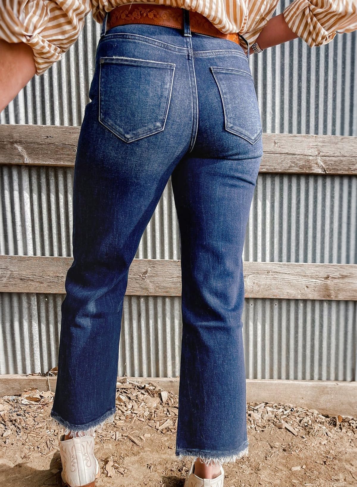 Foto 6 pulgar | Vaqueros Elegantes Y Acampanados De Cintura Alta Y Pierna Ancha Para Mujer, Talla 10 - Venta Internacional.