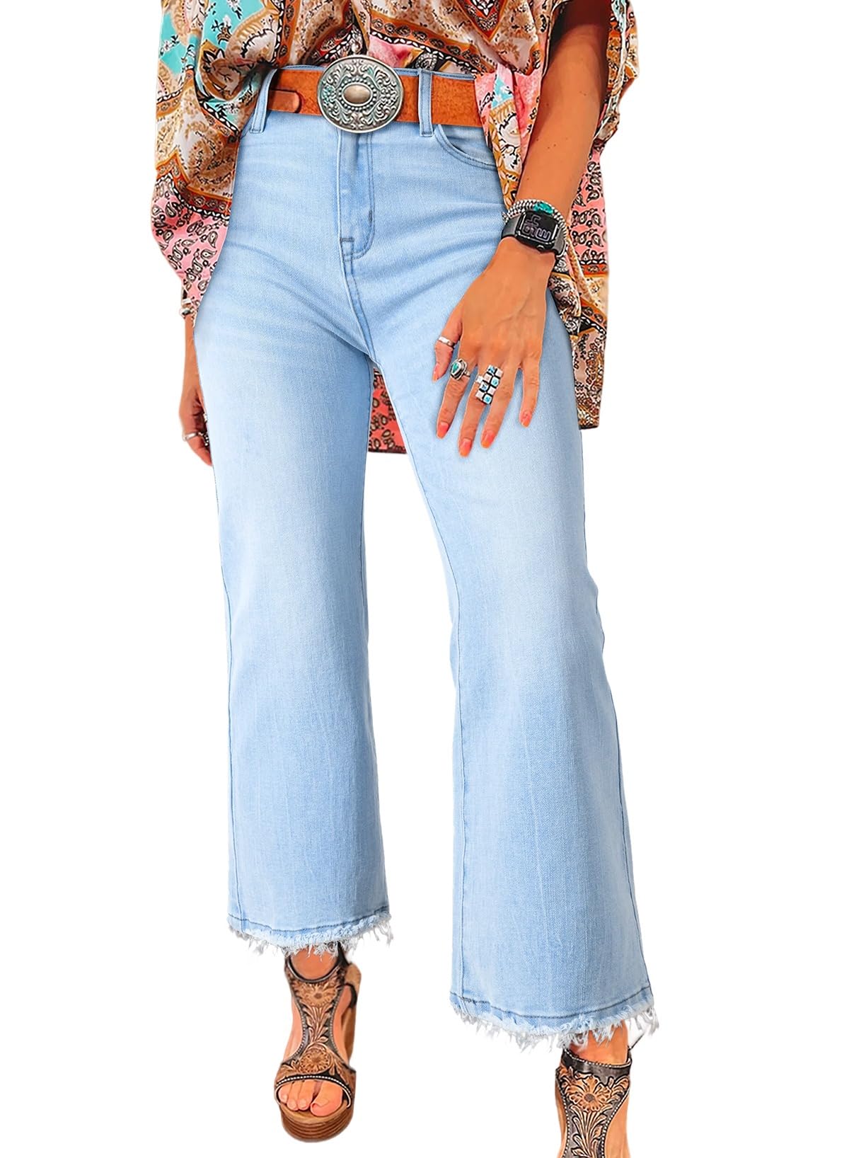 Foto 2 pulgar | Jeans Astylish Para Mujer, Cintura Alta, Acampanados, Talla 6, Azul Claro - Venta Internacional.