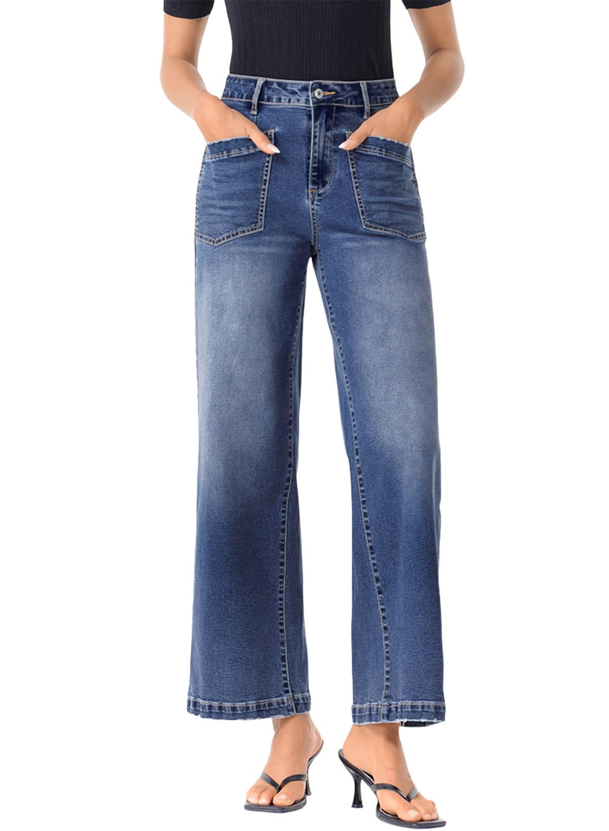 Vaqueros Sidefeel Para Mujer, Cintura Alta, Pierna Ancha, Azul, Talla 14 - Venta Internacional.