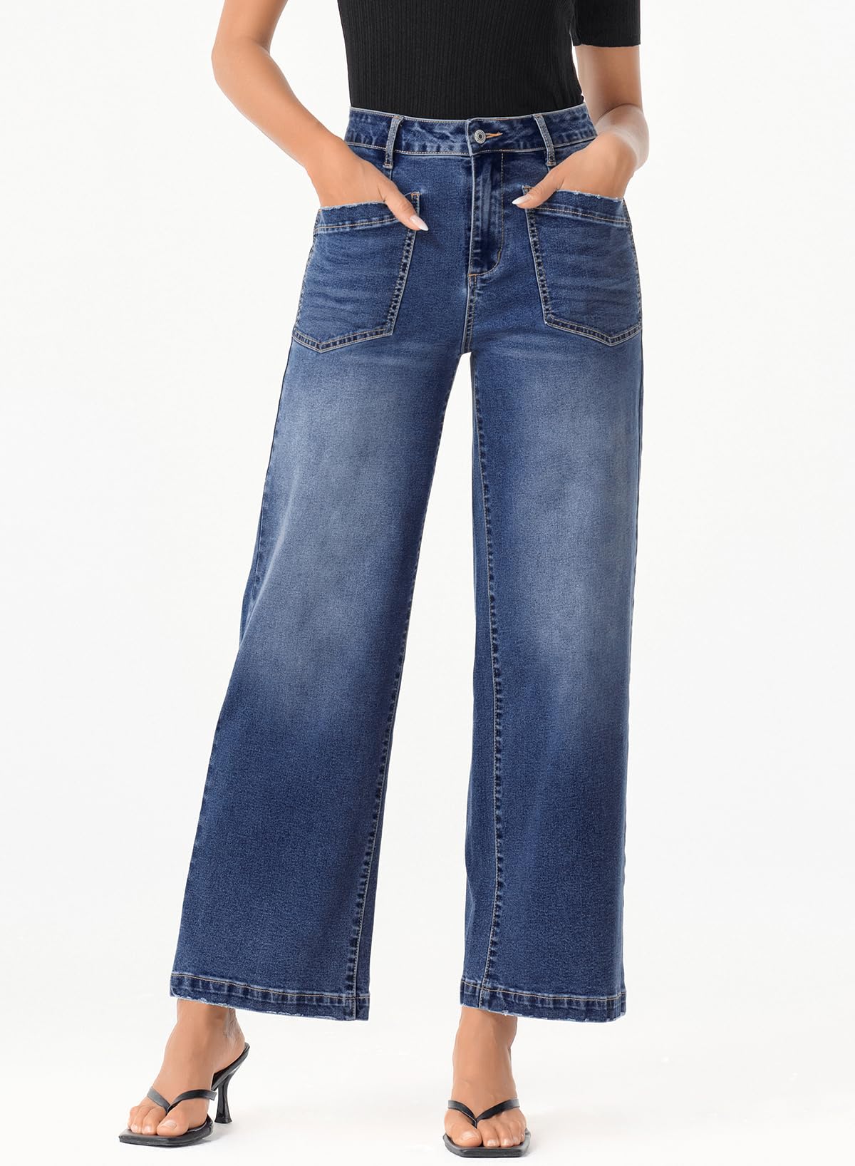 Foto 2 | Vaqueros Sidefeel Para Mujer, Cintura Alta, Pierna Ancha, Azul, Talla 14 - Venta Internacional.