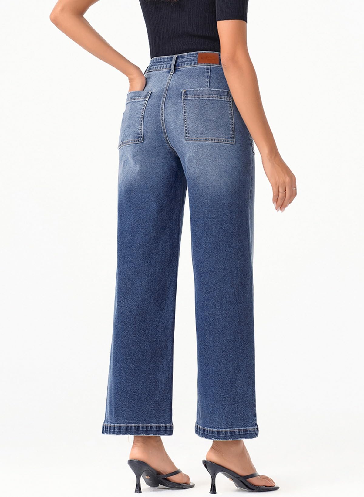 Foto 3 | Vaqueros Sidefeel Para Mujer, Cintura Alta, Pierna Ancha, Azul, Talla 14 - Venta Internacional.