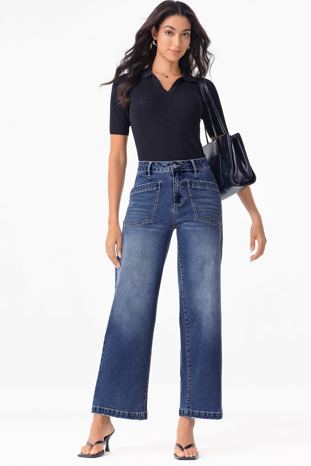 Foto 4 | Vaqueros Sidefeel Para Mujer, Cintura Alta, Pierna Ancha, Azul, Talla 14 - Venta Internacional.