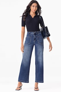 Foto 4 | Vaqueros Sidefeel Para Mujer, Cintura Alta, Pierna Ancha, Azul, Talla 14 - Venta Internacional.