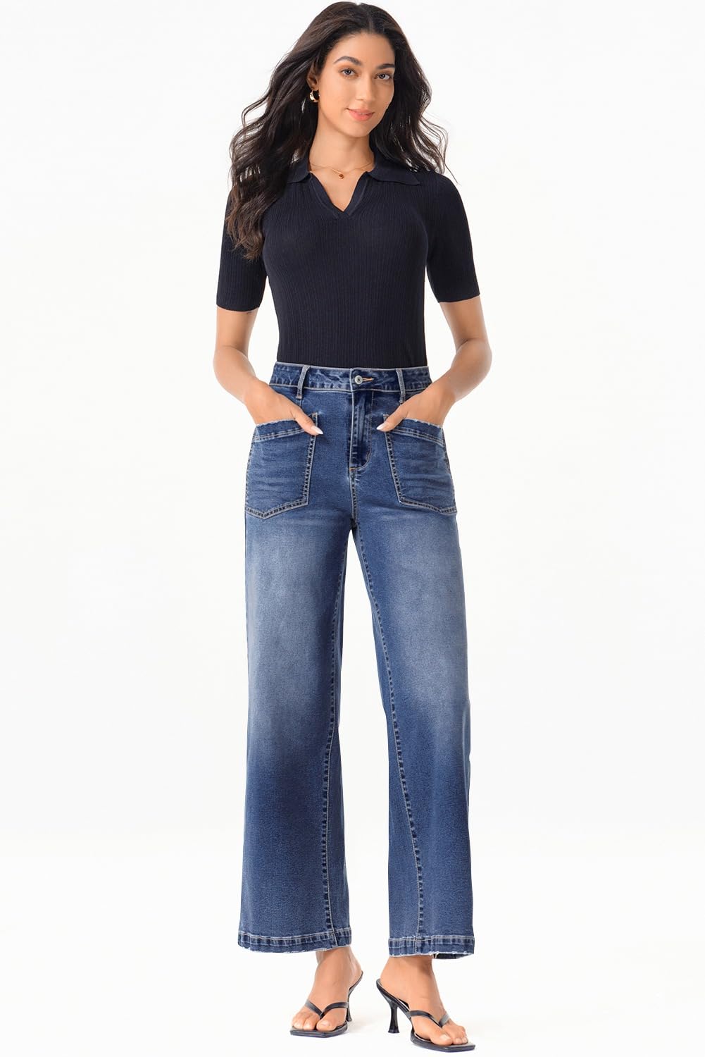 Foto 5 | Vaqueros Sidefeel Para Mujer, Cintura Alta, Pierna Ancha, Azul, Talla 14 - Venta Internacional.