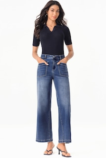 Foto 5 | Vaqueros Sidefeel Para Mujer, Cintura Alta, Pierna Ancha, Azul, Talla 14 - Venta Internacional.