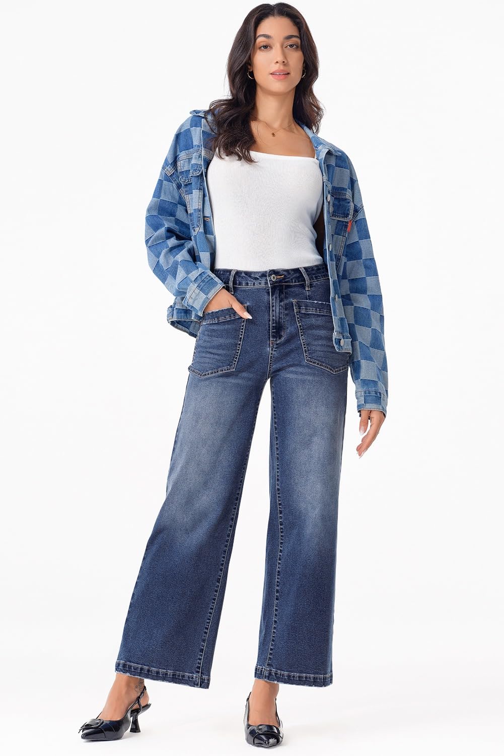 Foto 6 | Vaqueros Sidefeel Para Mujer, Cintura Alta, Pierna Ancha, Azul, Talla 14 - Venta Internacional.