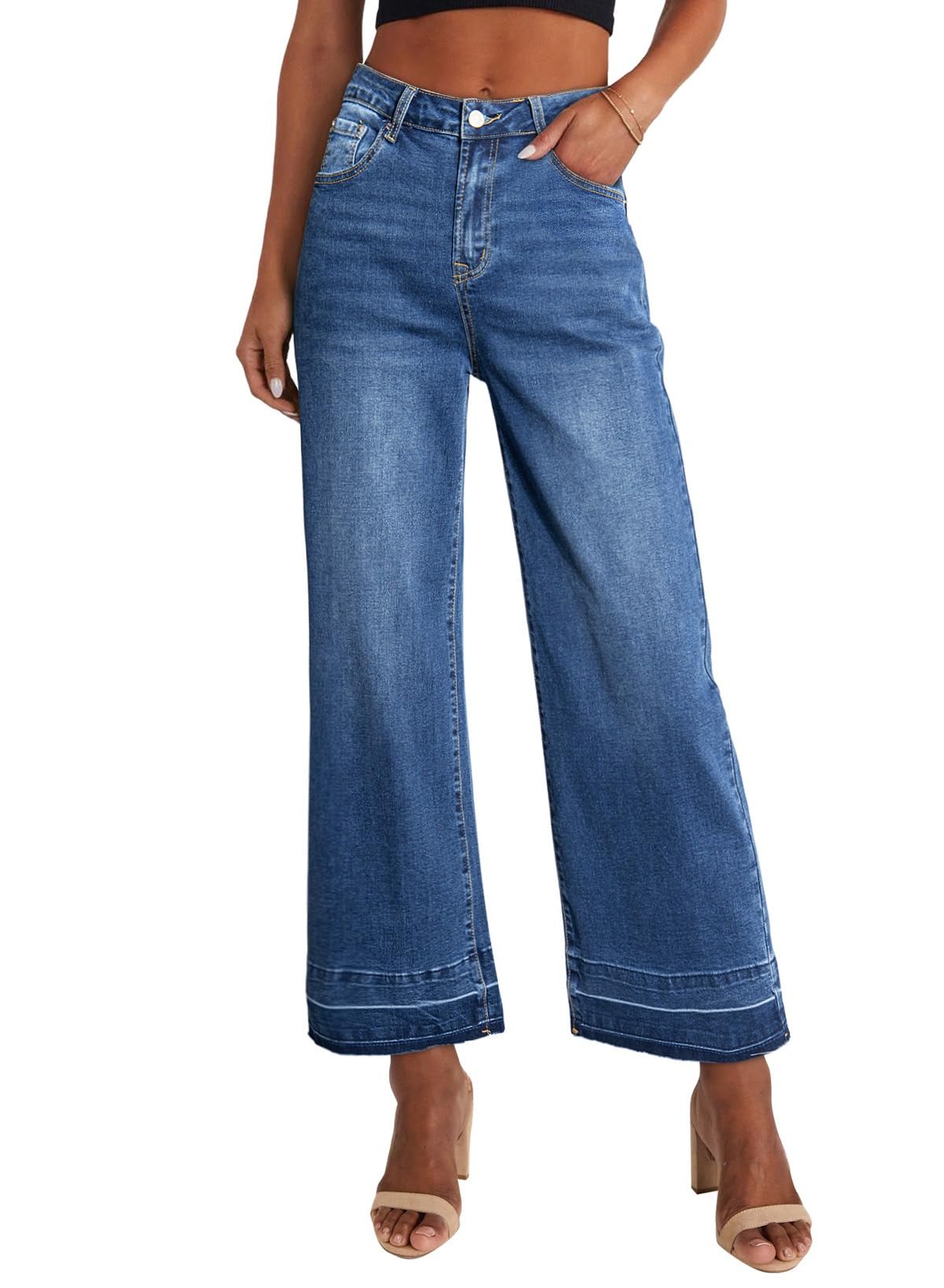 Foto 4 pulgar | Jeans para Mujer Cintura Alta Acampanados Ancha Azul - Venta Internacional