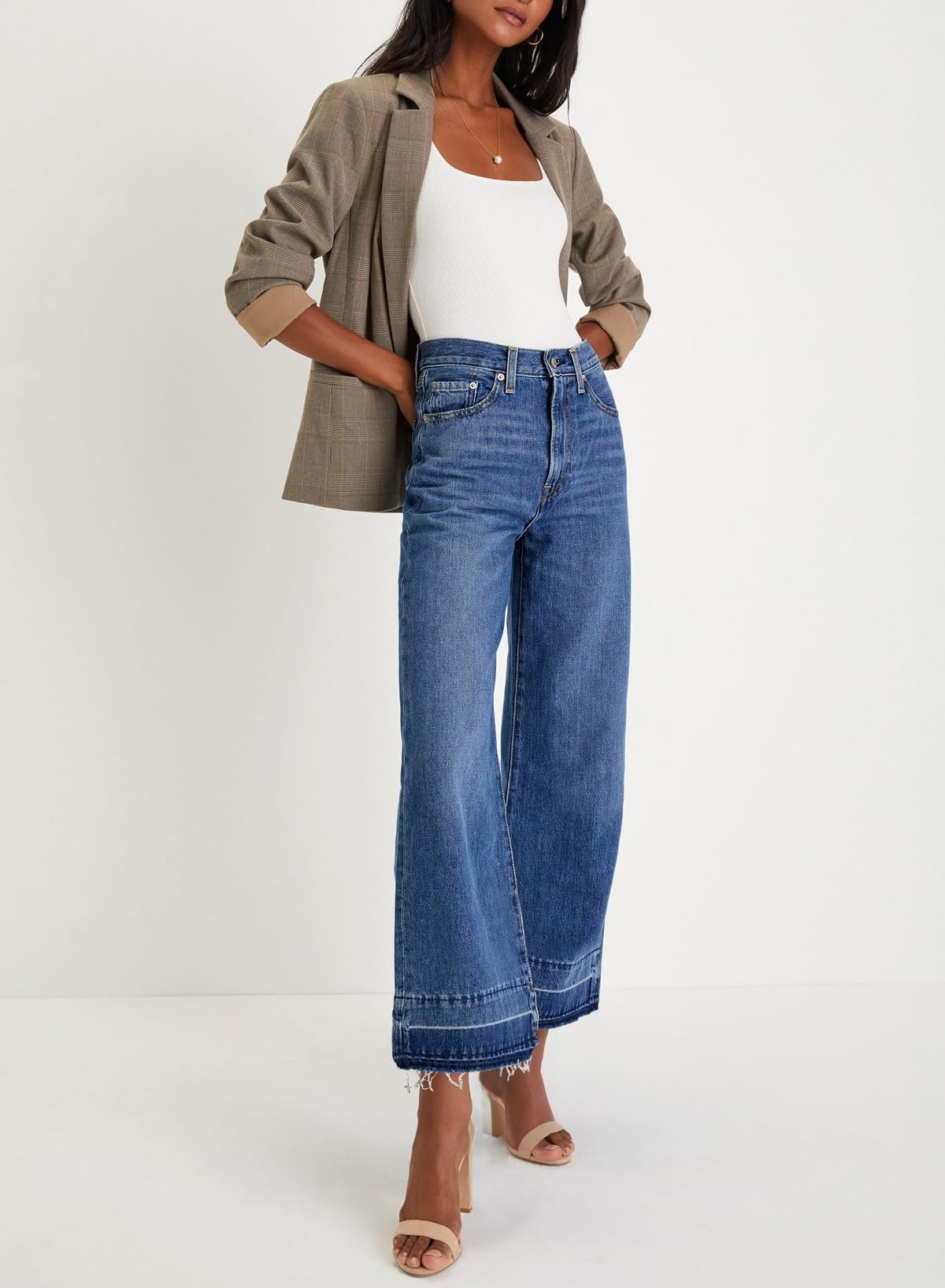 Foto 6 pulgar | Jeans para Mujer Cintura Alta Acampanados Ancha Azul - Venta Internacional