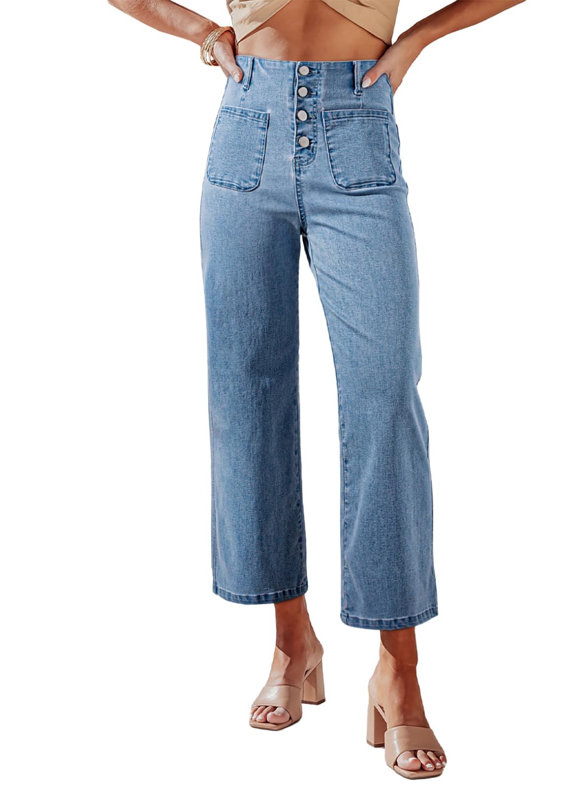 Vaqueros Sidefeel Zimbaplatinum, Pierna Ancha, Cintura Alta, Azul, Talla 8 - Venta Internacional.