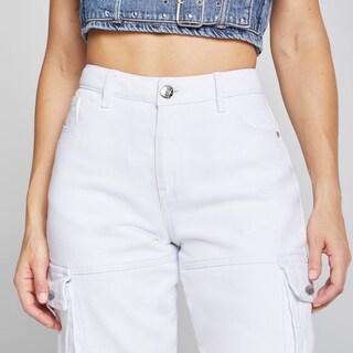 Foto 3 | Jeans Recto Pierna Ancha Cargo Mujer Cintura Alta 0033blco