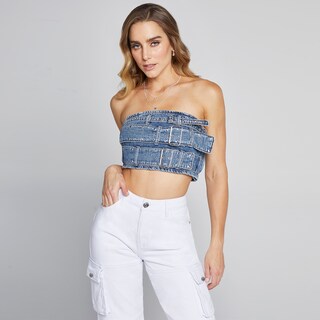 Foto 7 | Jeans Recto Pierna Ancha Cargo Mujer Cintura Alta 0033blco