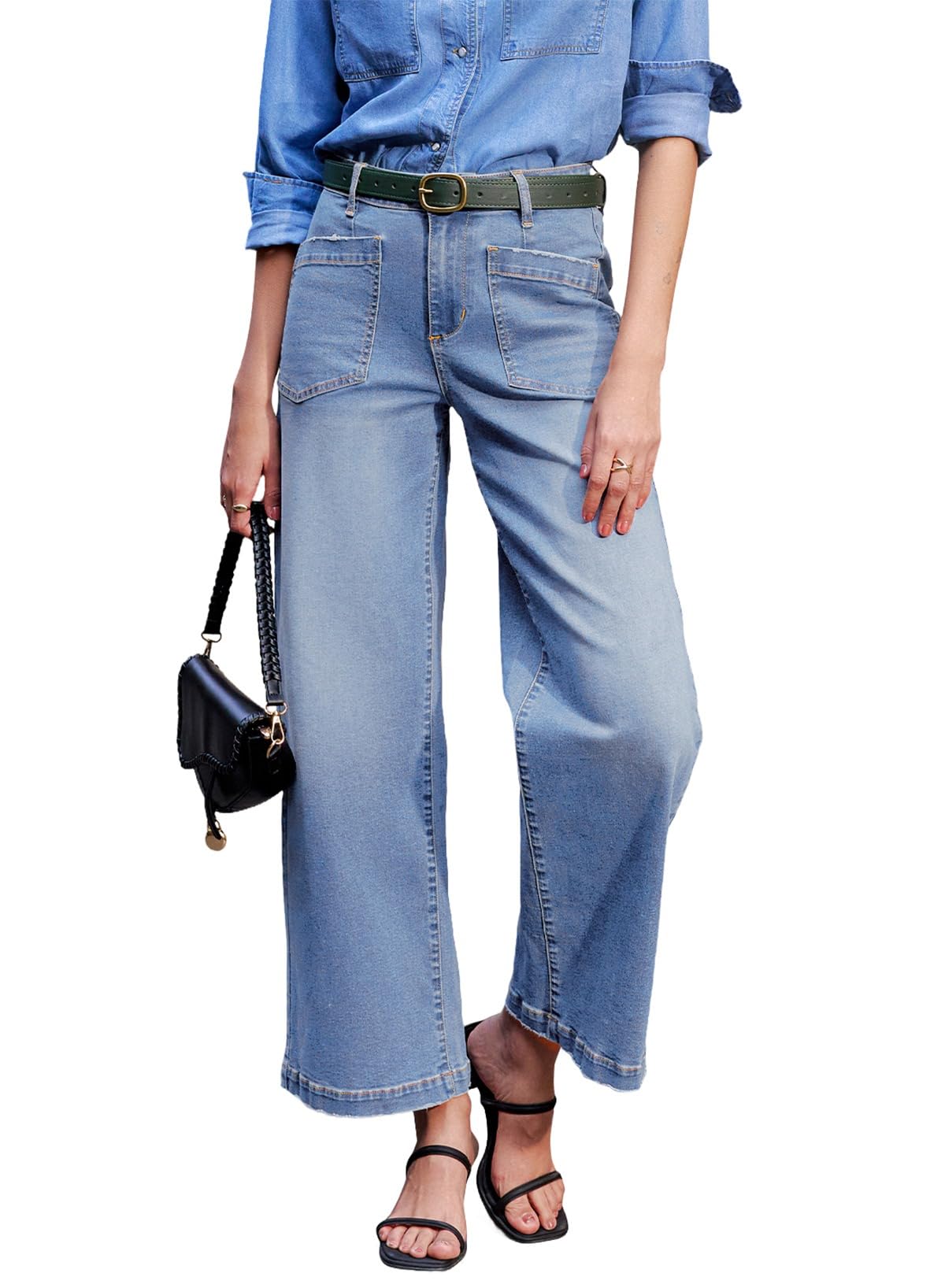 Vaqueros Sidefeel Para Mujer, Cintura Alta, Pierna Ancha, Azul 16 - Venta Internacional.