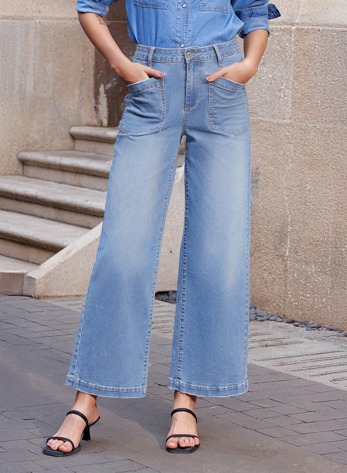 Foto 2 | Vaqueros Sidefeel Para Mujer, Cintura Alta, Pierna Ancha, Azul 16 - Venta Internacional.