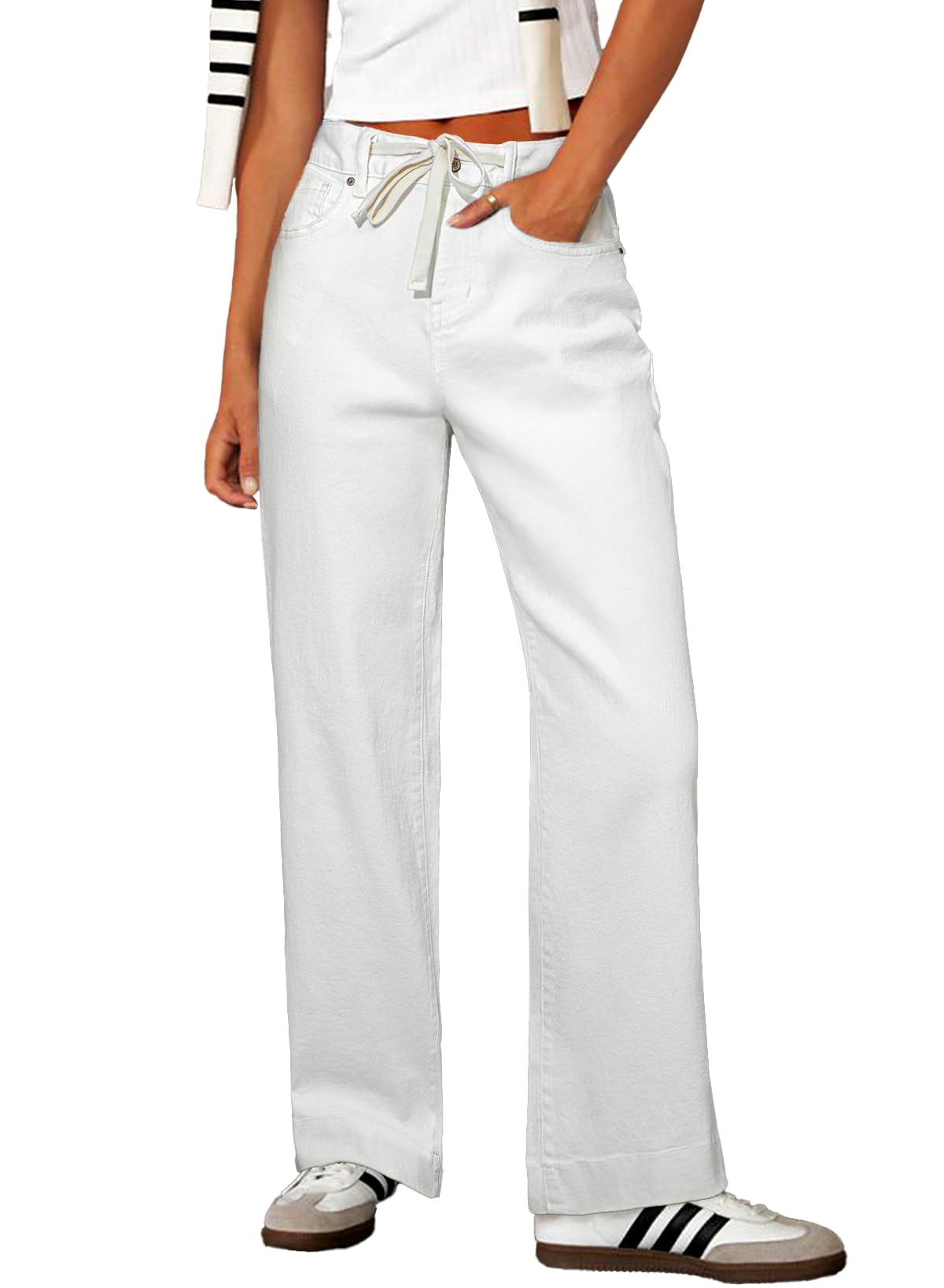 Foto 2 pulgar | Jeans Sidefeel Para Mujer, Pierna Ancha, Cintura Alta, Color Blanco, Talla 18 - Venta Internacional.