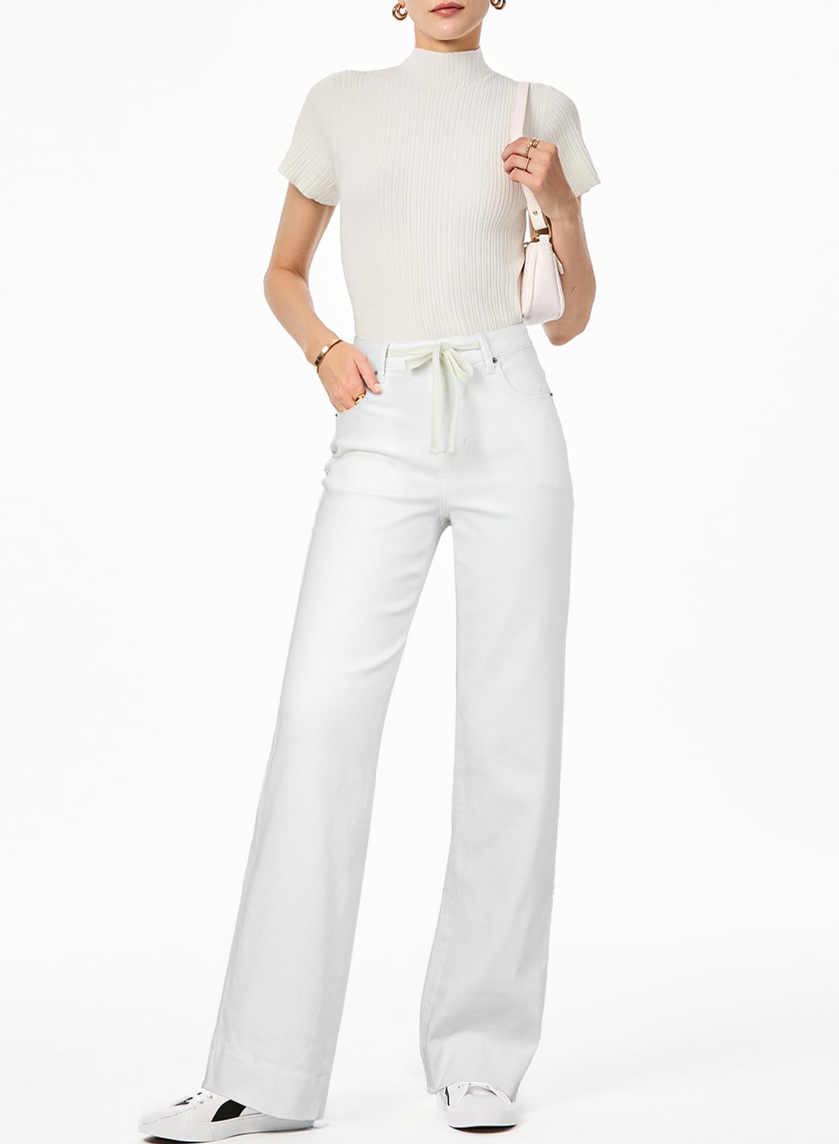 Foto 5 pulgar | Jeans Sidefeel Para Mujer, Pierna Ancha, Cintura Alta, Color Blanco, Talla 18 - Venta Internacional.