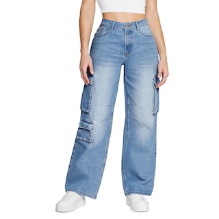 Foto 1 | Jeans Recto Pierna Ancha Cargo Mujer Cintura Alta 9961stmc