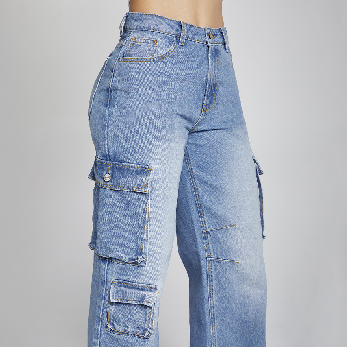 Foto 4 pulgar | Jeans Recto Pierna Ancha Cargo Mujer Cintura Alta 9961stmc