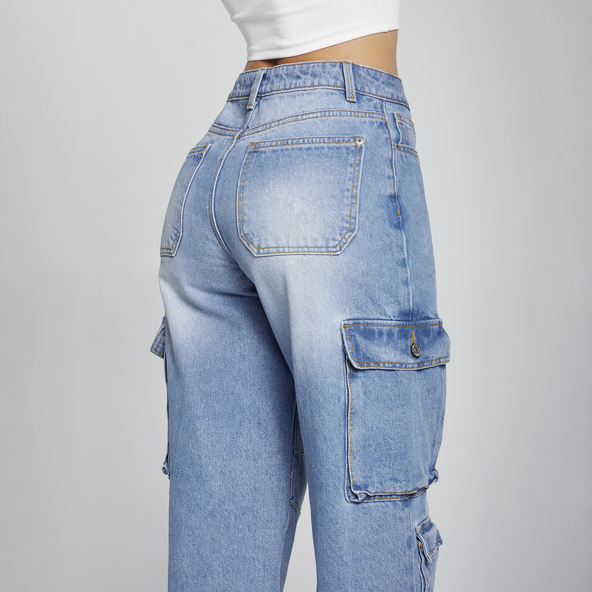 Foto 5 pulgar | Jeans Recto Pierna Ancha Cargo Mujer Cintura Alta 9961stmc
