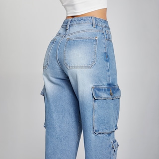 Foto 4 | Jeans Recto Pierna Ancha Cargo Mujer Cintura Alta 9961stmc