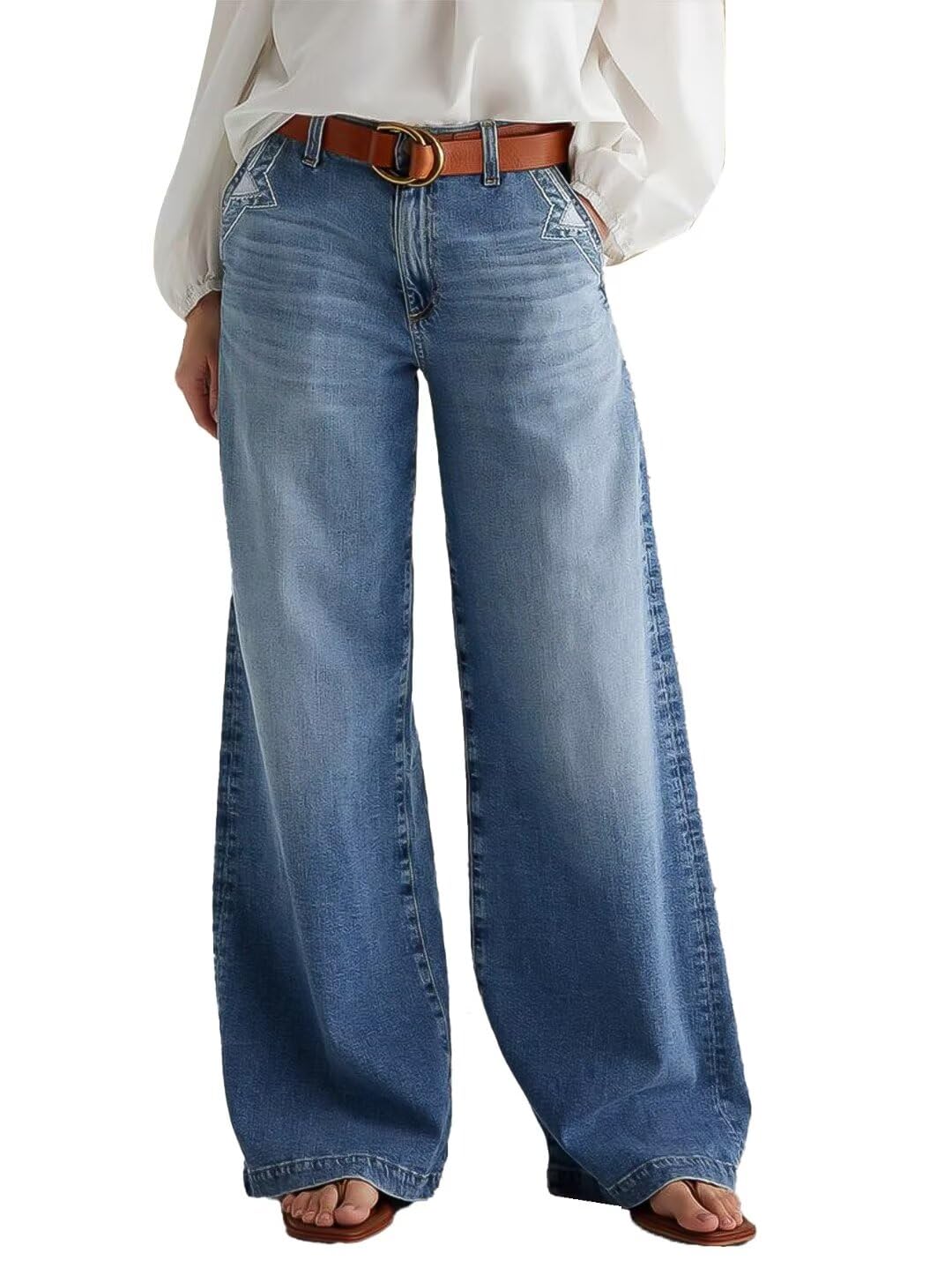 Foto 2 pulgar | Pantalones Vaqueros Anchos Con Forma De Flamencos, Cintura Media, Punto Holgado, Para Mujer - Venta Internacional.