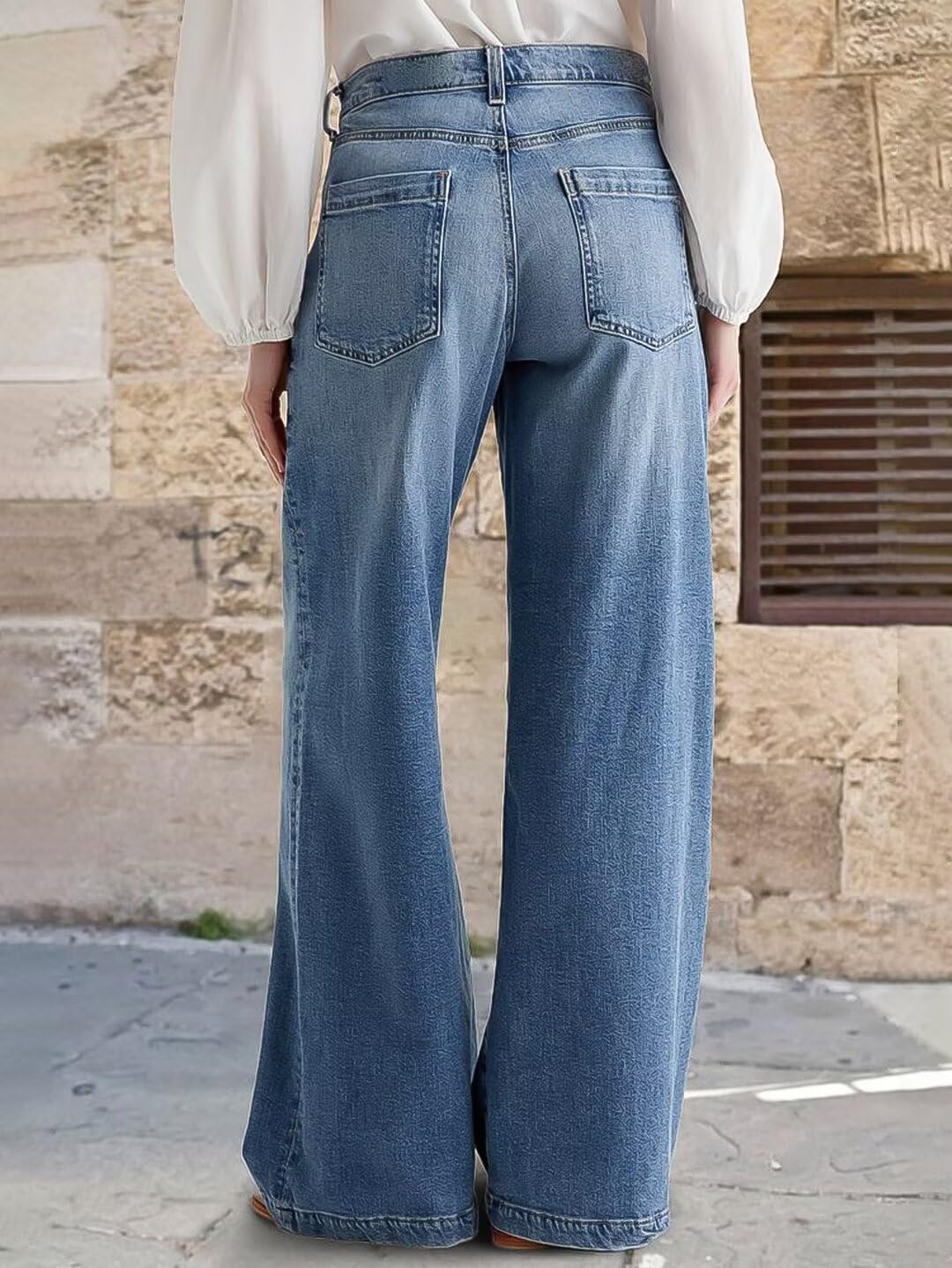 Foto 5 pulgar | Pantalones Vaqueros Anchos Con Forma De Flamencos, Cintura Media, Punto Holgado, Para Mujer - Venta Internacional.