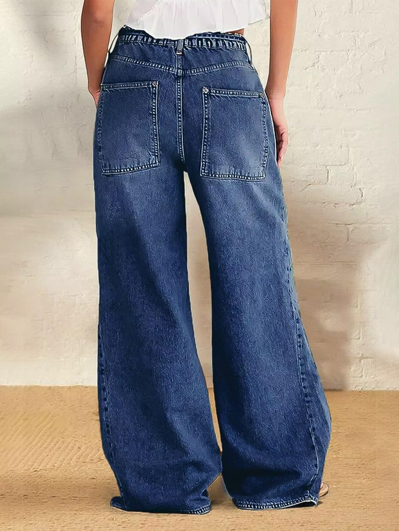 Foto 2 | Vaqueros Flamingals De Pierna Ancha Con Cordón A Media Cintura, Azul Oscuro, L - Venta Internacional.
