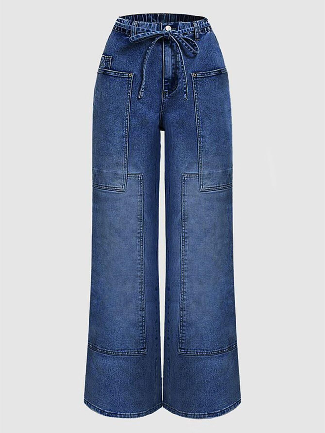 Foto 3 | Vaqueros Flamingals De Pierna Ancha Con Cordón A Media Cintura, Azul Oscuro, L - Venta Internacional.