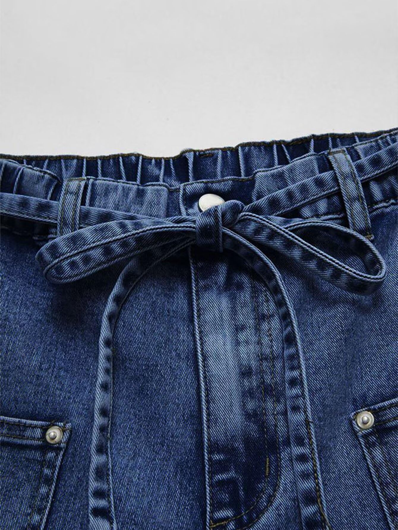Foto 5 pulgar | Vaqueros Flamingals De Pierna Ancha Con Cordón A Media Cintura, Azul Oscuro, L - Venta Internacional.