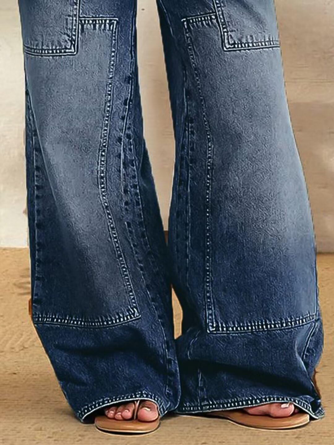 Foto 6 | Vaqueros Flamingals De Pierna Ancha Con Cordón A Media Cintura, Azul Oscuro, L - Venta Internacional.