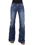 Pantalones Vaqueros Con Corte Acampanado, Cintura Media, Vaqueros Elásticos, Azul Marino, S - Venta Internacional.