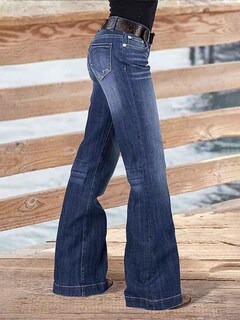 Foto 2 | Pantalones Vaqueros Con Corte Acampanado, Cintura Media, Vaqueros Elásticos, Azul Marino, S - Venta Internacional.