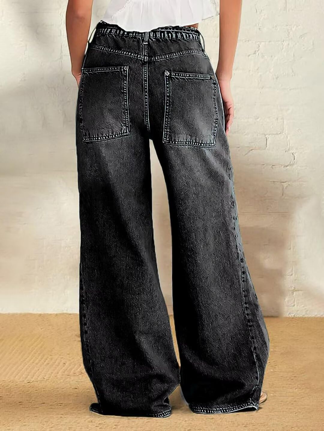 Foto 3 pulgar | Pantalones Vaqueros Anchos Con Diseño De Flamencos, Cintura Media, Negros, 2xl, Para Mujer - Venta Internacional.