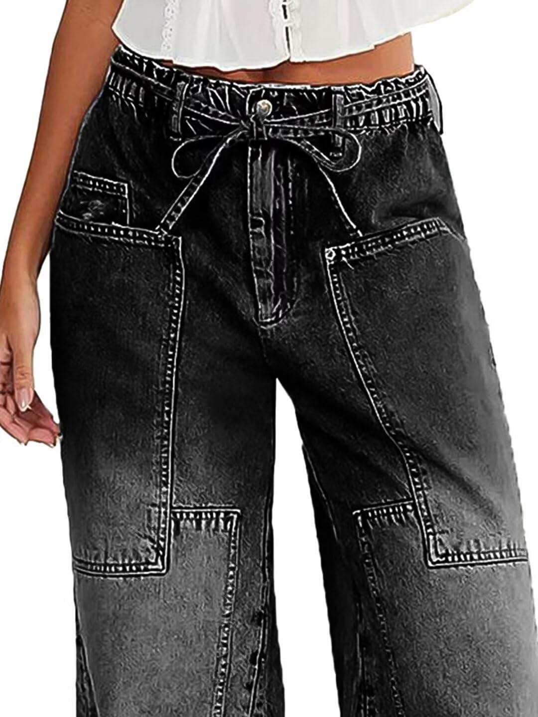 Foto 4 pulgar | Pantalones Vaqueros Anchos Con Diseño De Flamencos, Cintura Media, Negros, 2xl, Para Mujer - Venta Internacional.